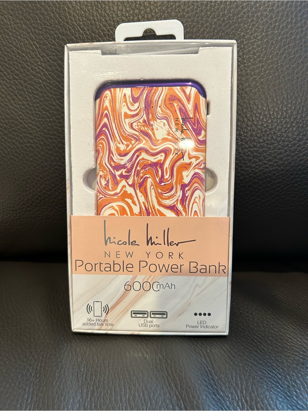 Nicole Miller Orange & Purple Swirl Portable Power Bank